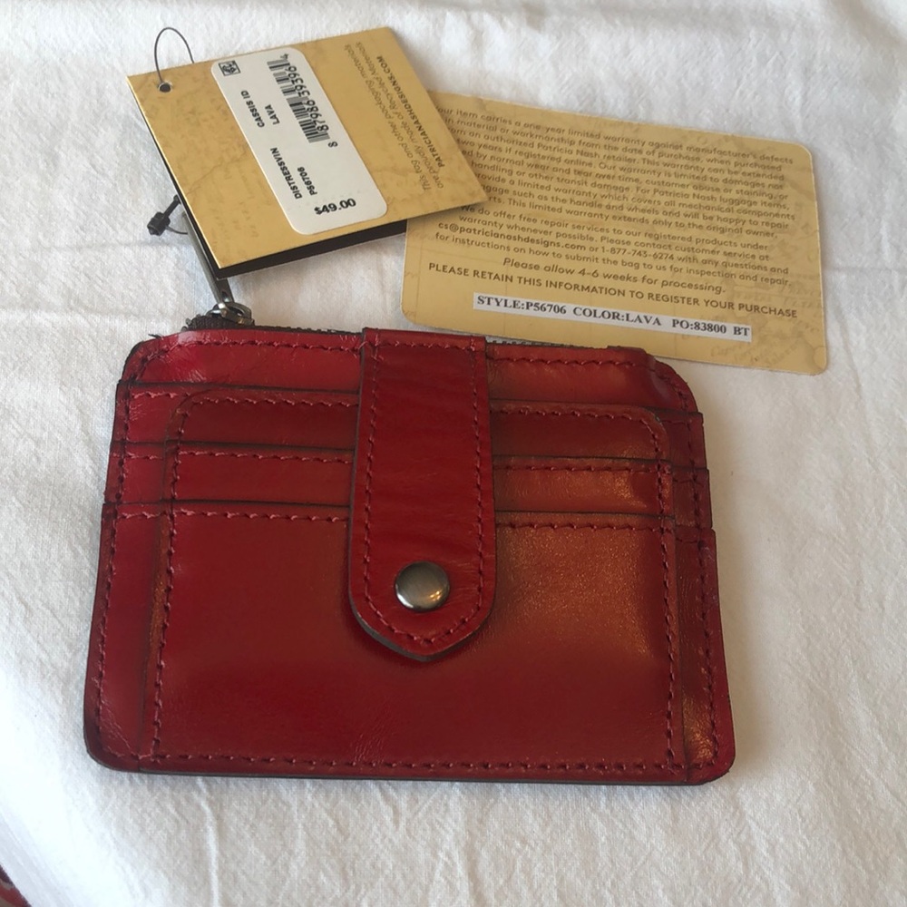 Patricia Nash Cassis Leather ID Wallet/Card Case Distressed Vintage Lava NWT